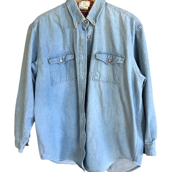 Upcycled Jean Shirt Jacket, Size L: Vintage Quilt Patchwork, Boho Wearable Art - Picture 3 of 9